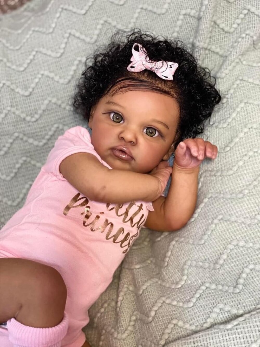 20 Inches Pink Lifelike Black Reborn Baby Dolls Girl With Soft Cotton Body